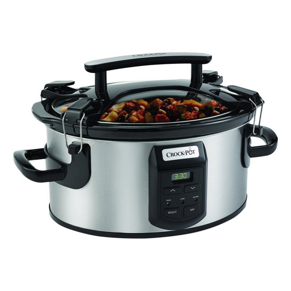 Crock-Pot 6 Quart Oval Cook and Carry Kitchen Slow Cooker, Stainless Steel  