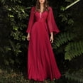 thumbnail image 5 of Dresses For Women 2024 Elegant Solid Color Deep V Flare Long Sleeve Ruched Maxi Dress Elegant Pretty Evening Party Dresses, 5 of 5