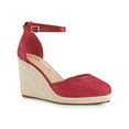 thumbnail image 1 of BLISSFUL STEP Women's Espadrille Platform Heels Lace Wedge Heel Sandals Red (Size 7), 1 of 6