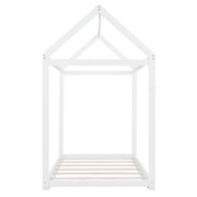 Euroco Twin Wood House Bed Frame with Roof, White