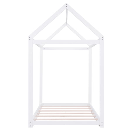 Euroco Twin Wood House Bed Frame with Roof, White
