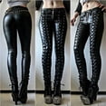 thumbnail image 4 of Fusipu Steampunk Women Faux Leather Cosplay Pants Carnival Party Skinny Button Trousers, 4 of 6