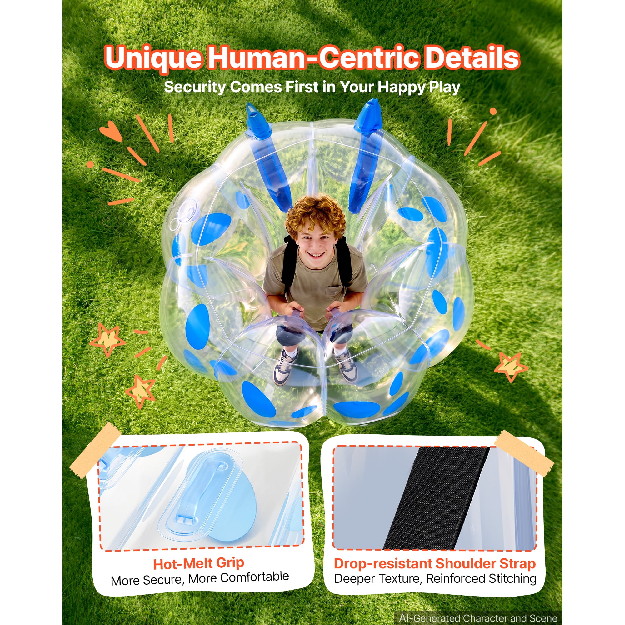 KFFKFF 2-Pack Inflatable Bumper Balls 4FT Human Bubble for Teens Blue, Ideal for Backyard, Camping, Picnic, Park, Lawn, and Outdoor Team Activities, Durable PVC Material,Sumo Hamster Ball with Handle