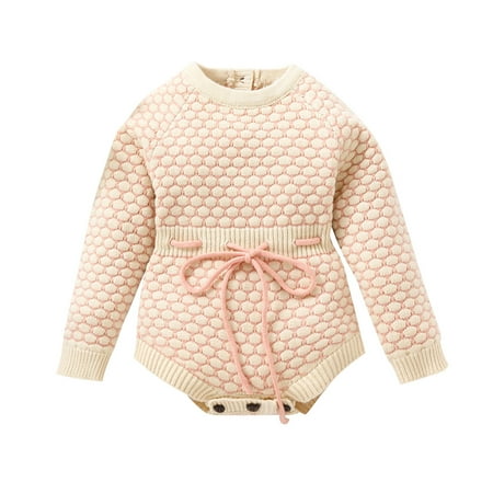 

koaiezne Baby Girls Long Sleeve Patchwork Bowknot Knit Romper Bodysuit Outfits Clothes Jumper Set Lot Baby Girl Clothes