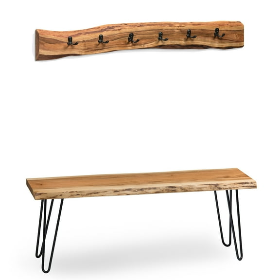 Live Wood Outdoors Theme 48" Bench with Coat Hook Set, Natural
