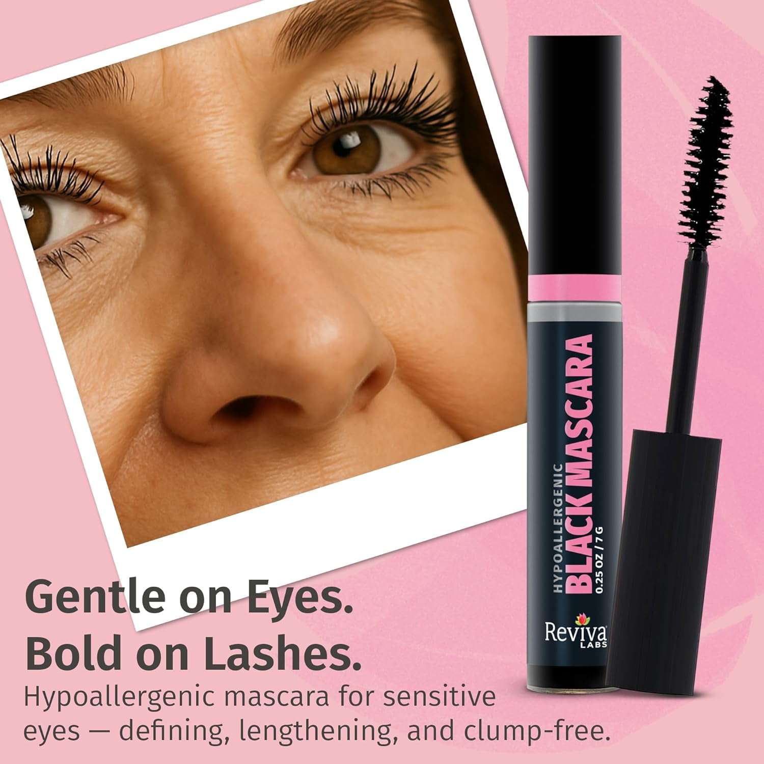 Reviva Labs Black Hypoallergenic Mascara for Sensitive Eyes and Older Women - .25 oz each (3-Pack)