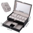 thumbnail image 2 of 1 pieza (Negro) Caja de 12 relojes Caja de almacenamiento de exhibición de doble capa Caja de reloj Organizador de colección de joyas Caja de reloj transparente de cuero PU caja de joyería embalaje de almacenamiento de joyería ER, 2 of 5