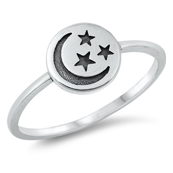 Cute Tiny Stamped Star Crescent Moon Ring .925 Sterling Silver Jewelry Female Male Unisex Size 4