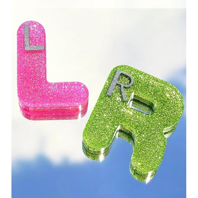 Xray Markers with Lead Initials - Glitter Radiology X-ray Markers in Rose & Green "L&R" Letter Shape Include Reusable Adhesive Tapes to Nurse Radiologist Badge Buddy, Easy to Identify