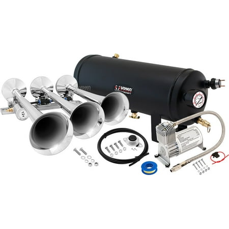 - Vixen Horns Loud 149dB 3/Triple Chrome Trumpet Train Air Horn with 1.5 Gallon Tank and 150 PSI Compressor Full/Complete Onboard System/Kit VXO8715/3118