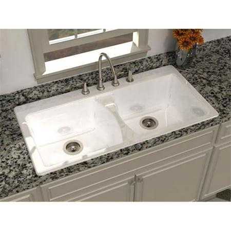 Song S 8630 4 61 Two Bowl Self Rimming Sink In Biscuit With 4 Faucet Holes