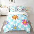 thumbnail image 2 of Manfei Kawaii Groovy Floral Bedding Comforter Set 7 Pieces for Teens, Dreamy Blue Cartoon Full Bedding Set, Spiral Plaid Buffalo Fitted Sheet Flat Sheet, Microfiber Bedroom Decor, 2 of 7