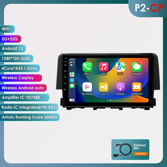 32GB Android 13 Bluetooth Apple Carplay 9" Touch Screen Car Stereo Radio Head Unit GPS Navigation Player For Honda Civic 2016 2017 2018 2019 2020 2021