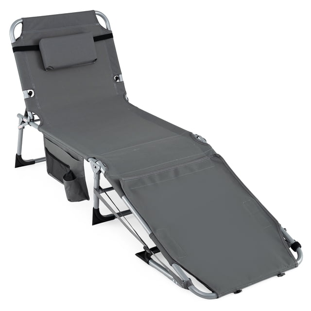 Gymax Tanning Chair w/Face Arm Holes 4-Level Backrest & Head Pillow Side Pocket