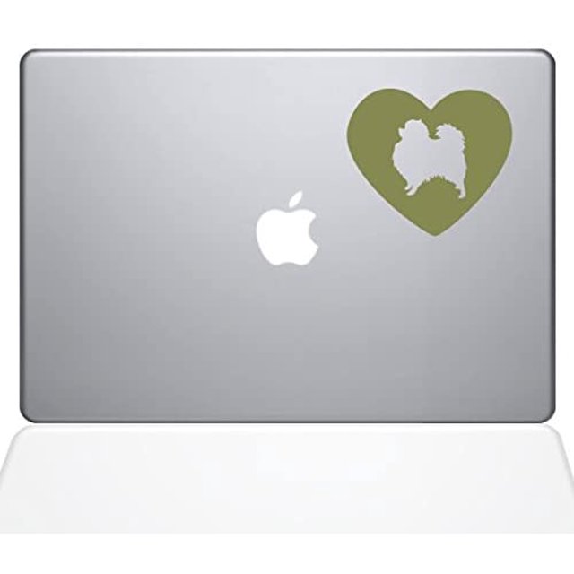 The Decal Guru Heart Pomeranian Decal Vinyl Sticker, 13" MacBook Pro (2016 & Newer Models), Gold (1603-MAC-13X-G)