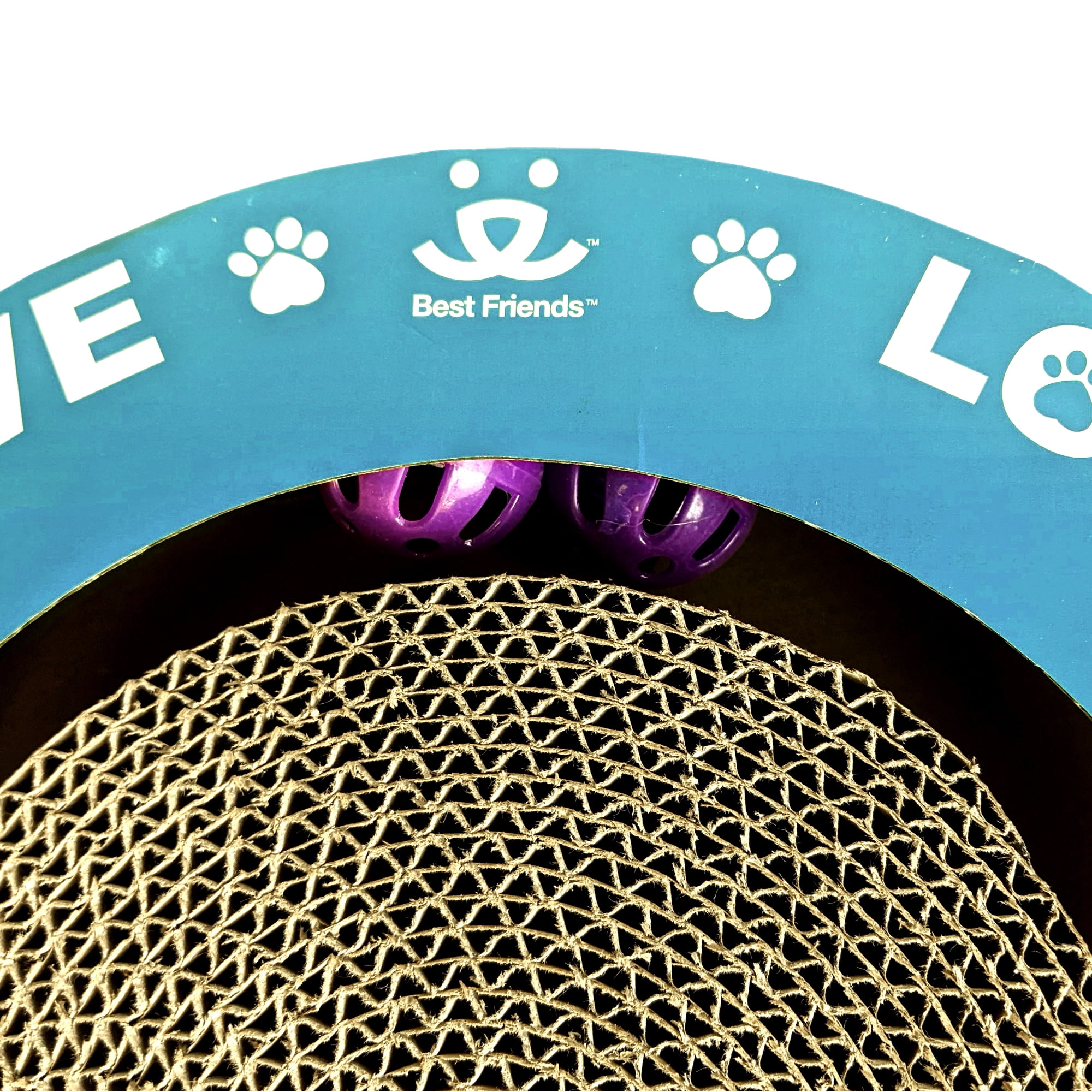 Best Friends Cat Scratcher-Round Track with Spinning Ball-Love Print-14" dia
