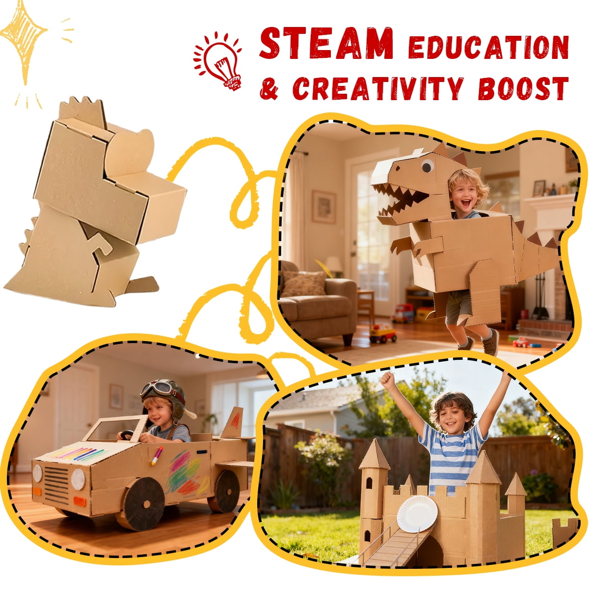 Playboda Safe Power Cardboard Cutter for Kids,Creative STEM Construction Toy for Boys & Girls，DIY Arts & Crafts，Red