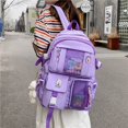 thumbnail image 4 of Mochila Kawaii con colgante de oso, lona estética, mochila escolar para estudiantes, bolso de hombro, mochila informal para el regreso a la escuela (púrpura), 4 of 5