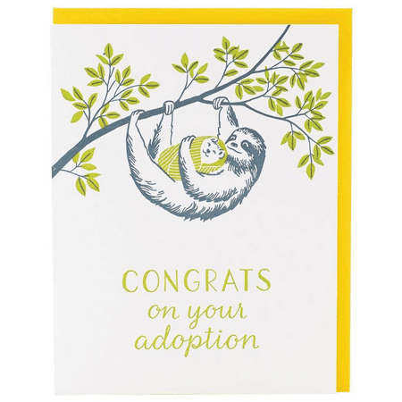 Adoption Congrats Card with Sloth Design – "Congrats on Your Adoption" – Cute and Playful Greeting Card for New Parents – Blank Inside with Envelope Included