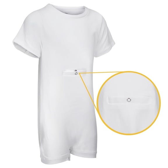 Special Needs Clothing with Tube Access for Older Children, Short Sleeve Bodysuit for Boys & Girls by Kaycey, White, 3-4 Years Old
