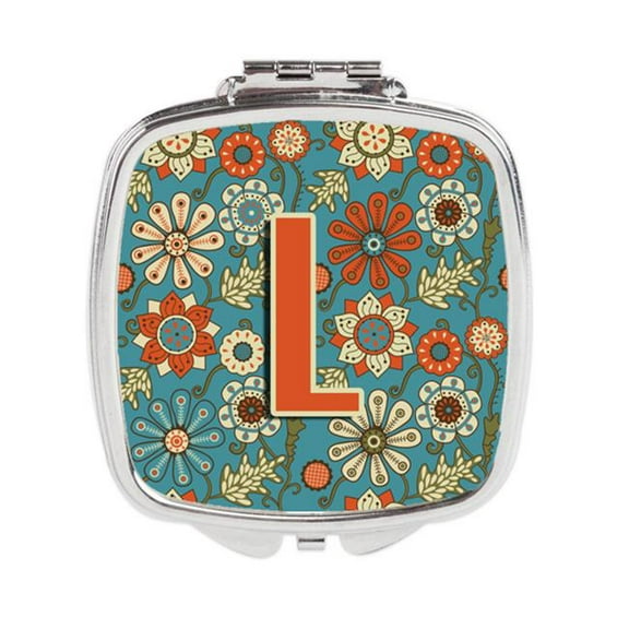 Letter L Flowers Retro Blue Compact Mirror - Blue