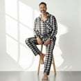thumbnail image 4 of COUVER Men’s Fleece Pajama Set with Button-Down Top and Drawstring Pants Plaid Charcoal White Size S, 4 of 6