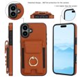 thumbnail image 5 of Premium PU Leather for iPhone 16 Card Slots Wallet Back Case, Classic with Ring Kickstand Magnetic Button Stylish Drop Protection Phone Case Cover for iPhone 16, Brown, 5 of 9