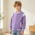 thumbnail image 5 of Kids Baseball Jackets Boys Girls Fit Varsity Jacket Casual Lightweight Plain Button Cardigan School Coat Purple 170, 5 of 6