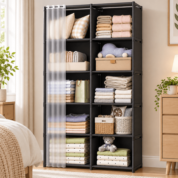 ShundaCat 6-Tier Metal Closet Organizer with Removable Shelves, Black