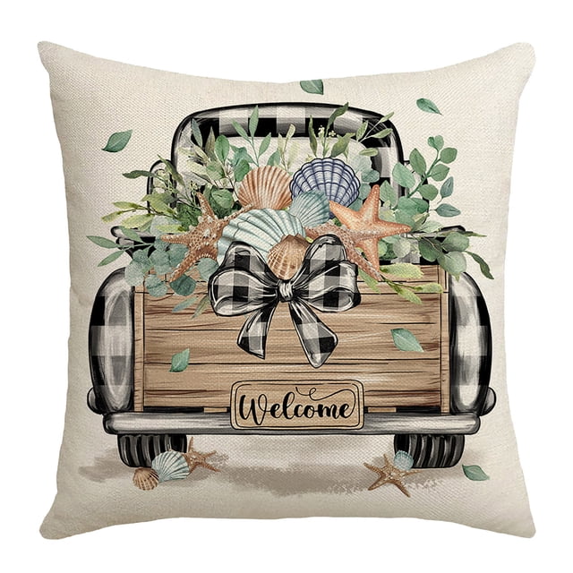 Hojas Arrojar Fundas Almohada Fresco Verano Océano Almohada Sala de Estar Dormitorio Casa Letra Impresa Cojín de Lino Funda de Almohada