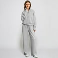 thumbnail image 5 of Huankd Two Piece Outfits Half Zip Sweatshirt Sweatsuit Lounge Sets for Women Matching Set Wide Leg Sweatpant Tracksuit Light Gray 2XL, 5 of 7