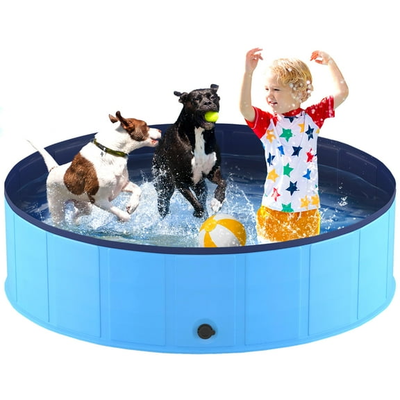 Niubya Foldable Dog Pool, Collapsible Hard Plastic Dog Swimming Pool, Portable Bath Tub for Pets Dogs and Cats, Pet Wading Pool for Indoor and Outdoor, 64 x 12 Inches