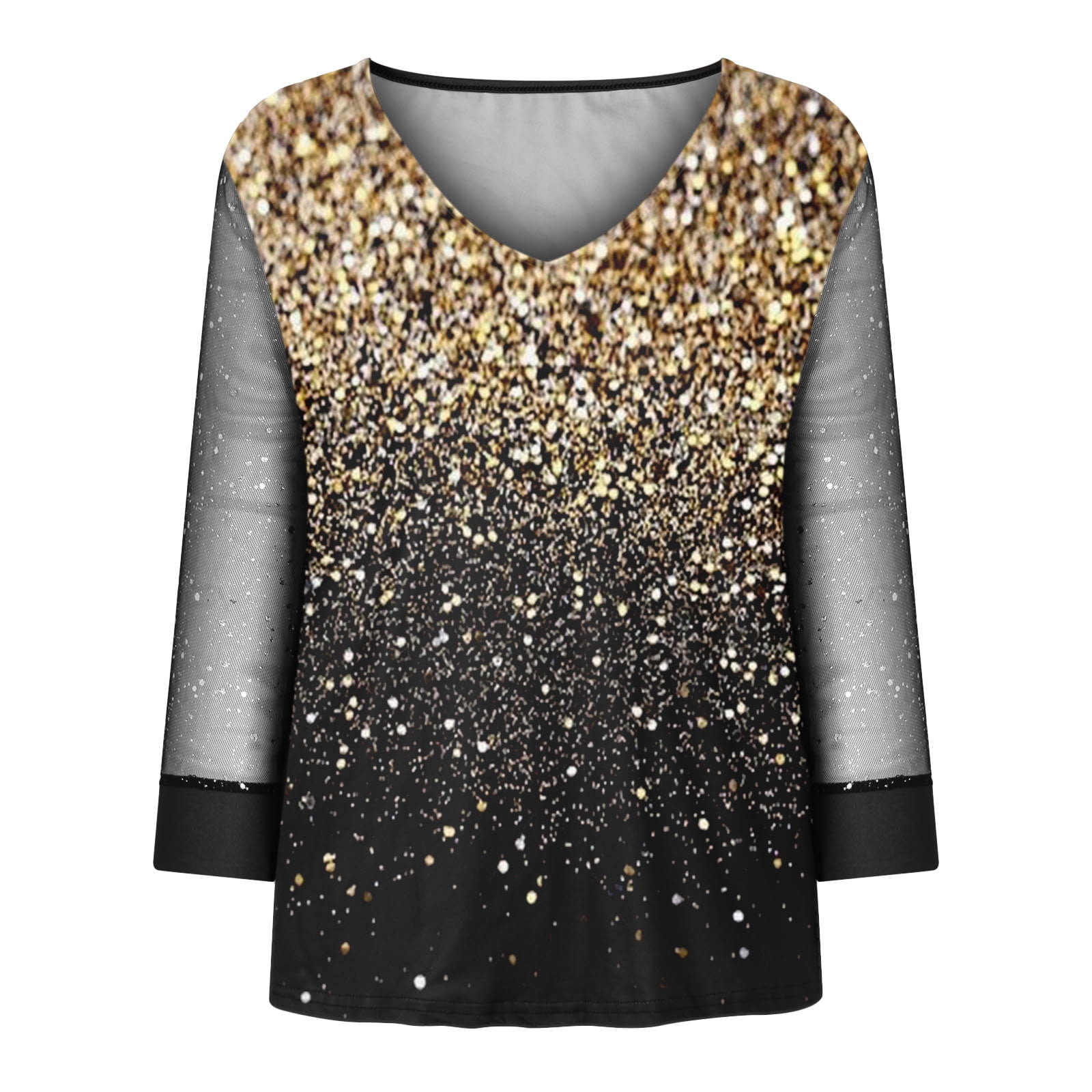 Long Sleeve Sheer Topswomen's V-neck Sequined Long Sleeve T-shirt