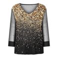 thumbnail image 4 of under $5 JINMGG 2025 Summer Womens Tops Womens Plus Size $5 Women Print Mesh Long Sleeve V-neck Blouse Pullover Tunic Tops Shirt, 4 of 5