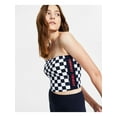 thumbnail image 3 of TOMMY JEANS Womens White Fitted Lined Bandeau Neckline Check Sleeveless Tube Top XL, 3 of 4