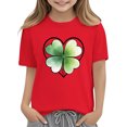 thumbnail image 4 of Girls Red Kids T-Shirt | Short Sleeve Cute Clover Good Fortune Graphic Tee | Cotton St Patricks Day Top for Girls (Size 110-150),Size 4 T, 4 of 9