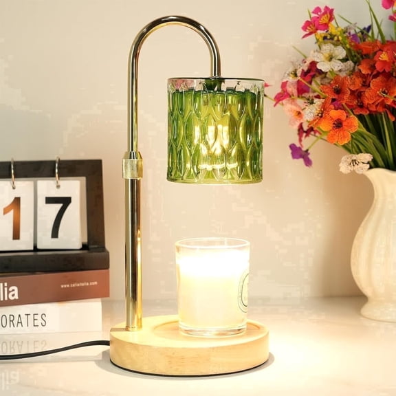 HomWamee Green Waterdrop Pattern Candle Warmer Lamp with Timer & Dimmer, Adjustable Height Electric Wax Warmer for Scented Candles, Home Decor Gift for Women