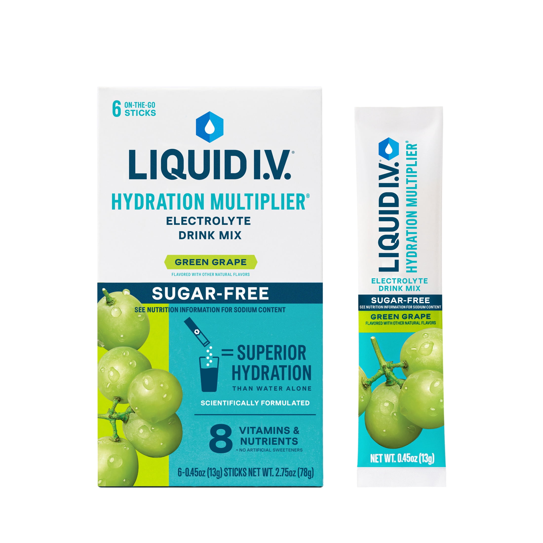 (2 pack) Liquid I.V.® Green Grape Hydration Multiplier® Sugar-Free Electrolyte Powder Drink Mix, 6 Count Packets