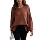 thumbnail image 1 of Jersey de punto de manga larga con cuello redondo para mujer, suéter holgado de moda con dobladillo dividido de Color puro para citas, rojo ladrillo S, 1 of 7