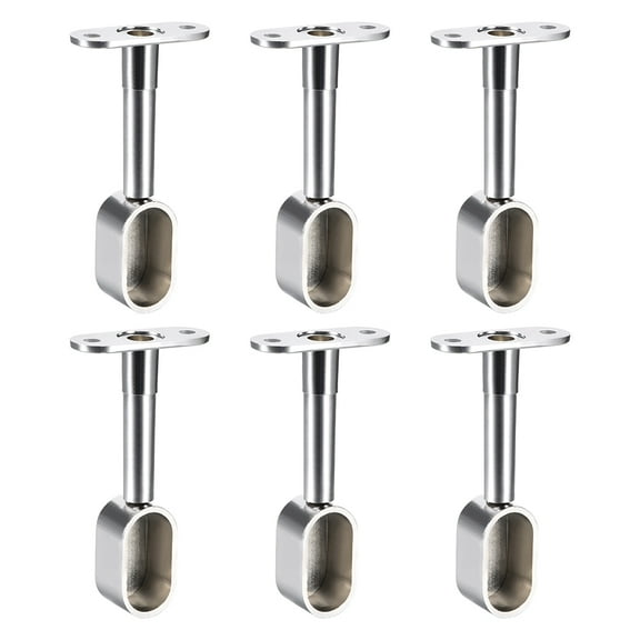 Shower Curtain Rods Wardrobe Pipe Support 6pcs End Hanger for Oval Closet Rod 16x30mm, 84-105mm Height (Silver Tone)