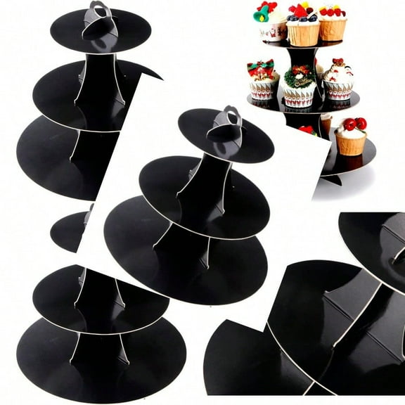 3Tier Cupcake Stand Cake Stand holder Tiered DIY Cupcake Stand Tower for Dert Table Displays Birthday Theme Party Favors Decoration Floral Tea Party 12 W x 12.8 H Black