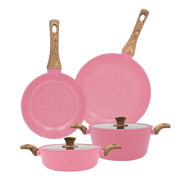 Batería De Cocina Lovecook con Revestimiento De Mármol Rosa 6 Piezas