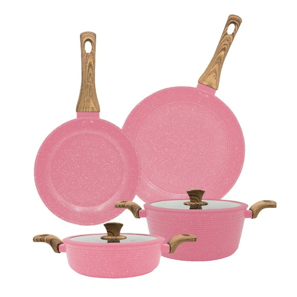 Batería De Cocina Lovecook con Revestimiento De Mármol Rosa 6 Piezas