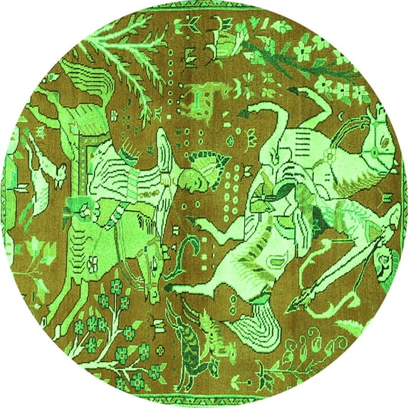 Ahgly Company Indoor Round Animal Green Traditional Area Rugs, 4' Round