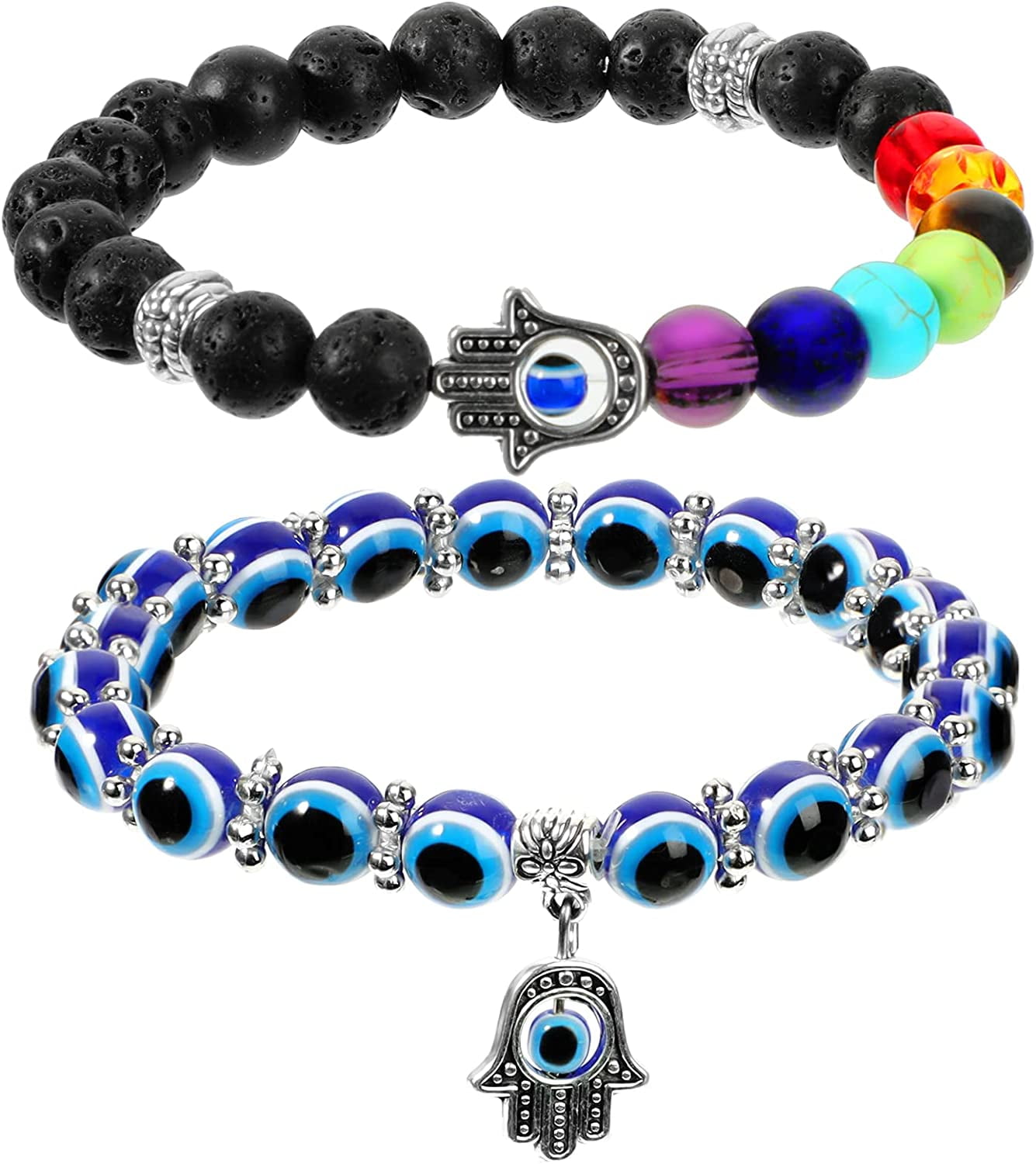 Evil Eye Multi Color Oval Beads Stretch Bracelet For Protection And Luck –  Astro Crystal Mart