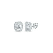 Macey Worldwide Jewelry 10k White Gold Mens Baguette Diamond Earrings 3/8 Ctw