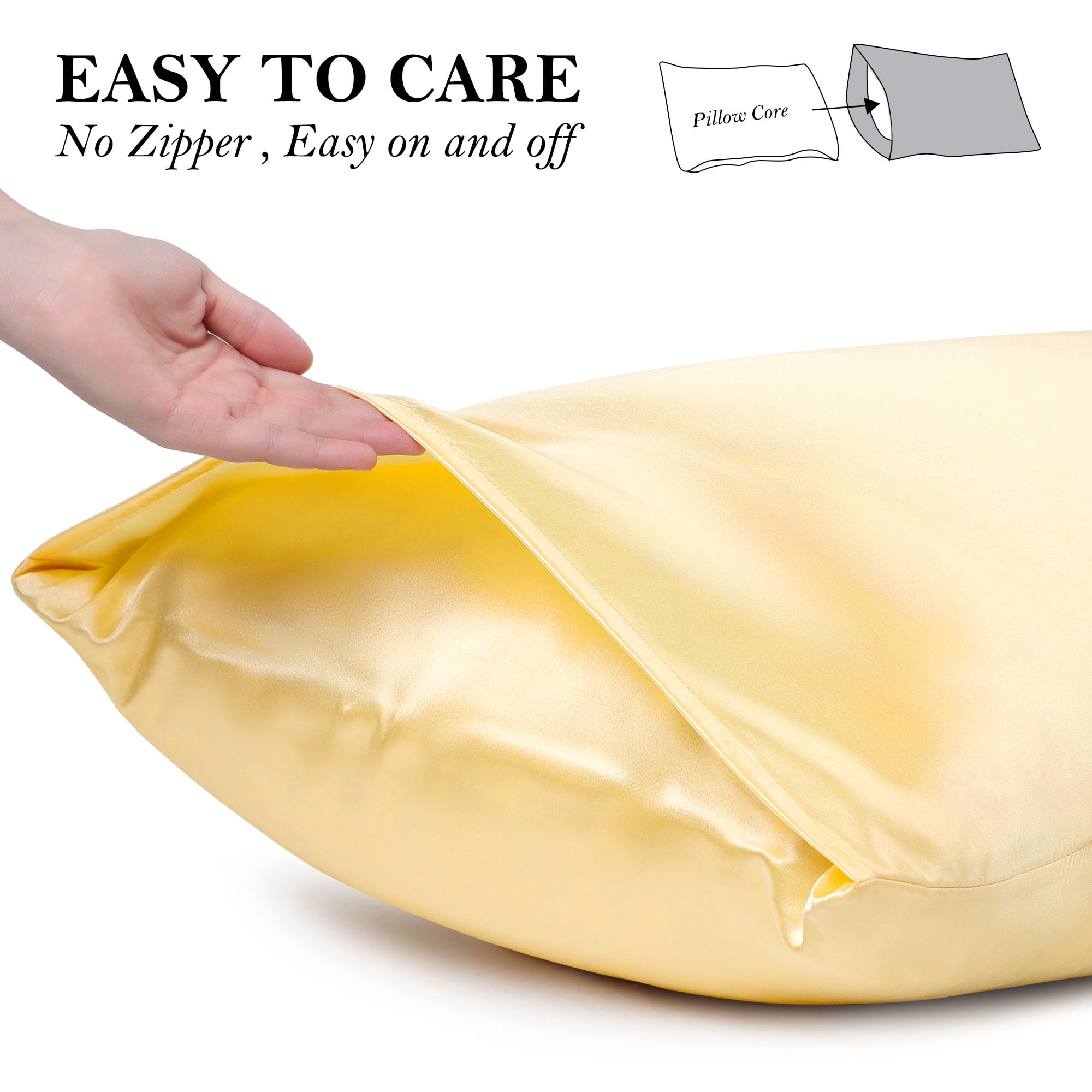 Unique Bargains Set of 2 Durable Soft Enveloped Closure Satin Pillowcase Gold Queen(20"x30")