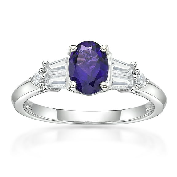 Jay Heart Designs 925 Sterling Silver Genuine Amethyst and Created White Sapphire Ring