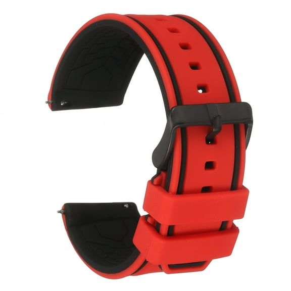 Uxcell Silicone Watch Bands 24mm Width Soft Quick Release Rubber Watch Band with Matte Black Buckle for Men Women, Red Black