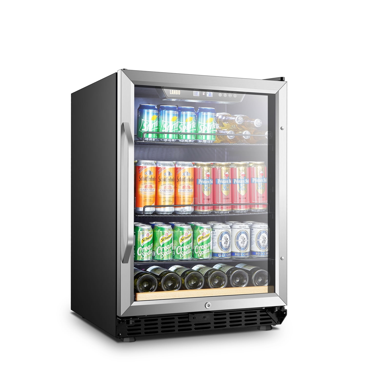 Lanbo 110 Cans 6 Bottle Under Counter Built-in Compressor Beverage Center Cooler, 24 Inch Wide